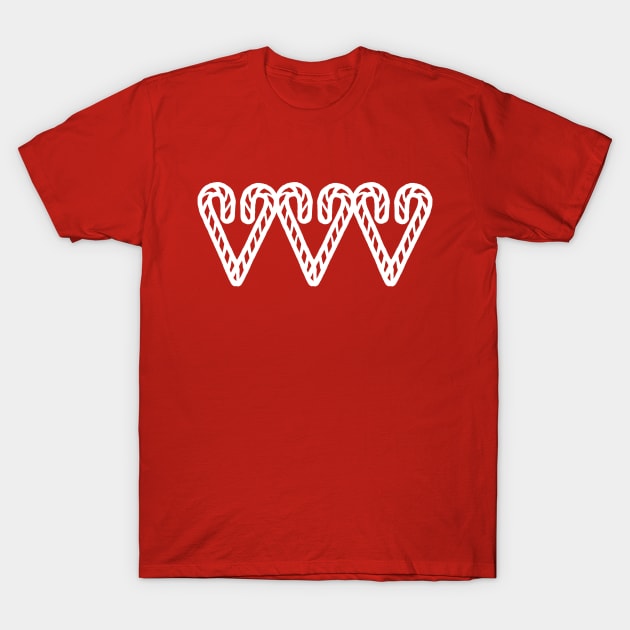 White Line Candy Cane Hearts for Christmas T-Shirt by ellenhenryart